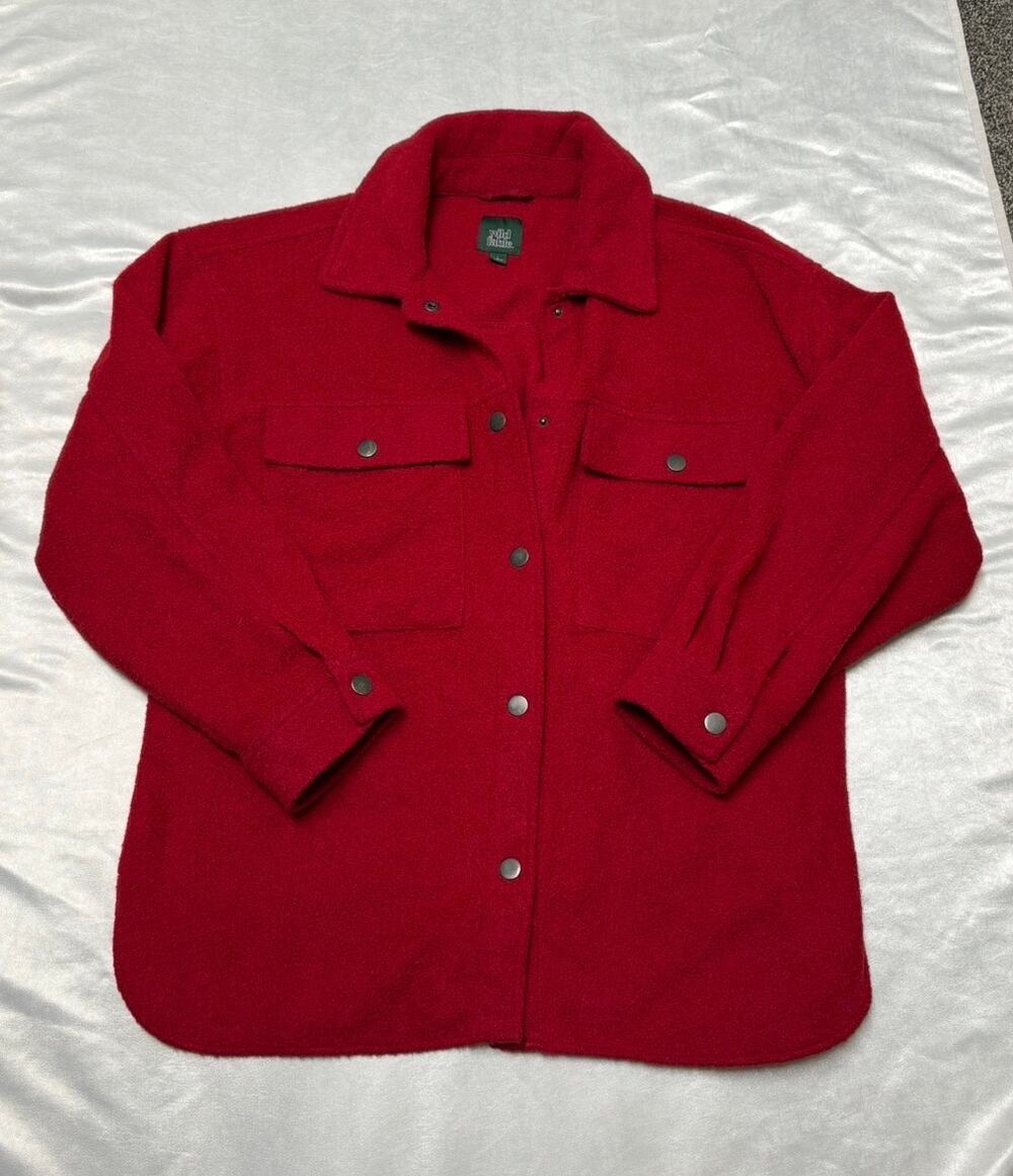 Wild Fable Red Fleece Shacket Snap Front Oversized Shirt Jacket Size L